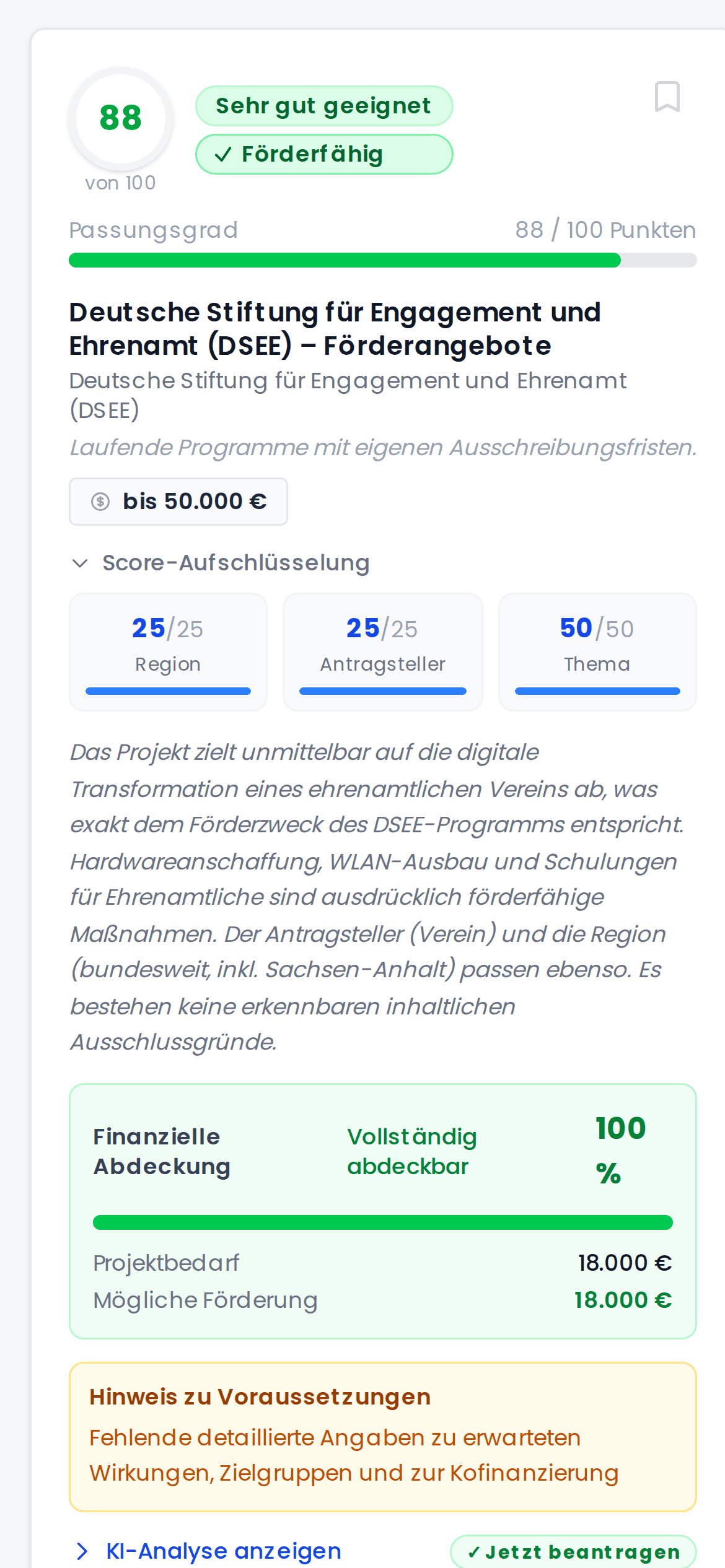 Score-Aufschlüsselung auf dem Telefon: Bewertung nach Region, Antragsteller und Thema.